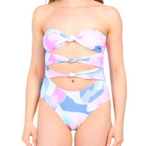 ☀️Anthropologie women multi KIKIRIO Desert Oasis one piece cut out swimsuit.🏖️